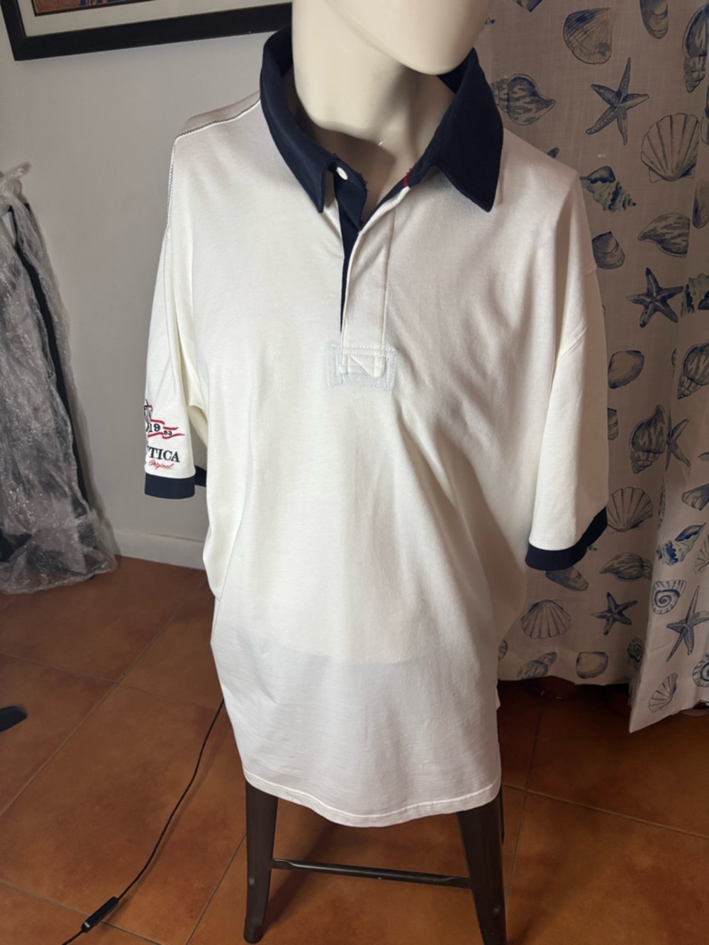 Náutica men’s Maritime Original polo 2 button placket,collar blue embroidered